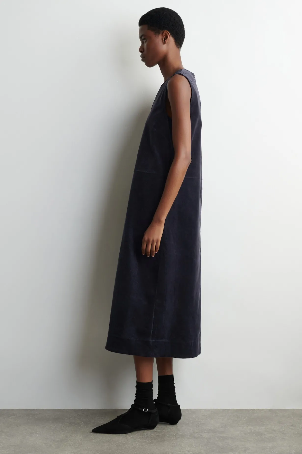 A-LINE CORDUROY MIDI DRESS