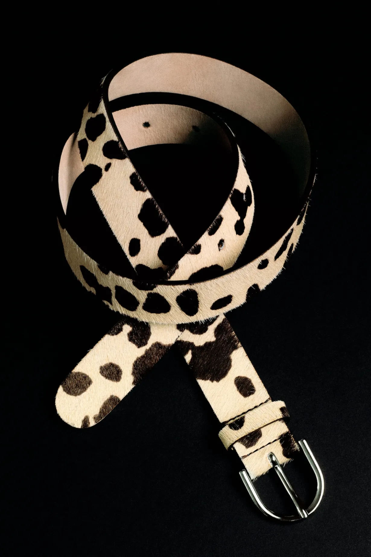 ANIMAL-PRINT PONY HAIR-EFFECT LEATHER BELT