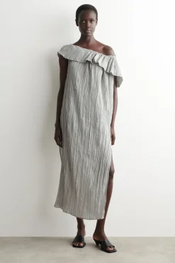 ASYMMETRIC PLEATED SILK GOWN