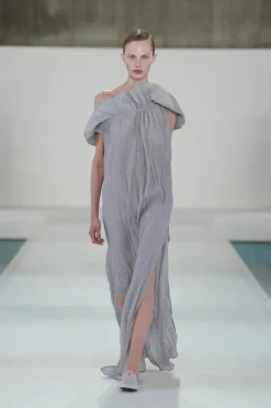 ASYMMETRIC PLEATED SILK GOWN