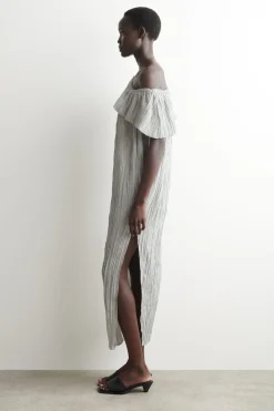 ASYMMETRIC PLEATED SILK GOWN
