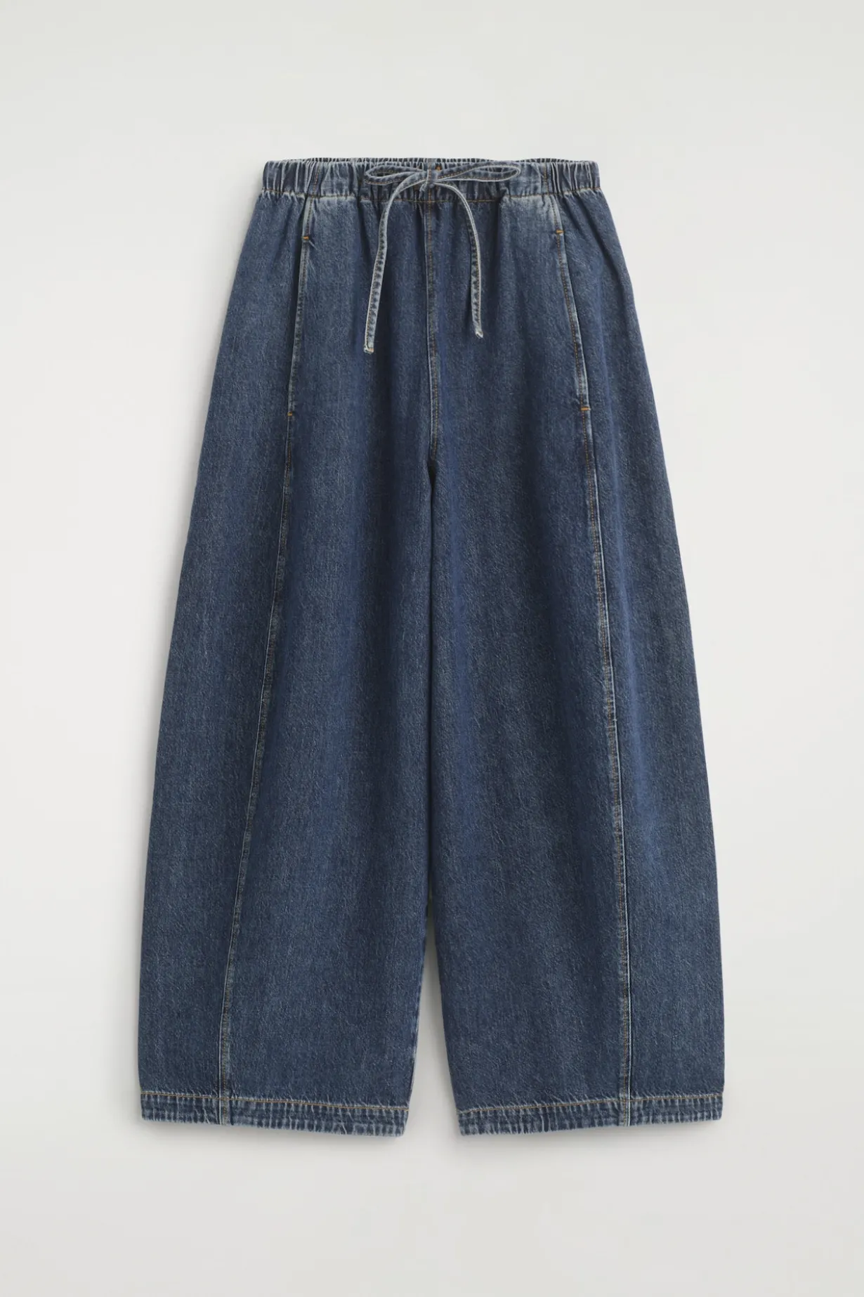BARREL-LEG DENIM DRAWSTRING PANTS