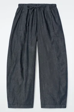 BARREL-LEG DENIM DRAWSTRING PANTS