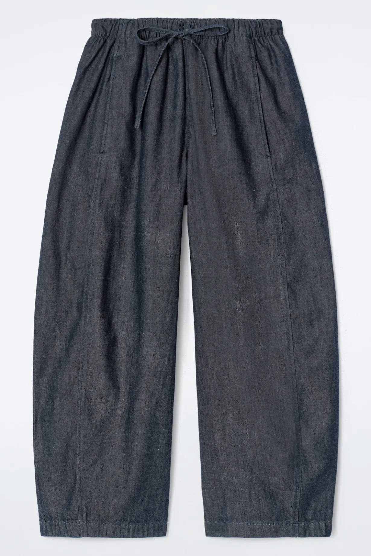 BARREL-LEG DENIM DRAWSTRING PANTS
