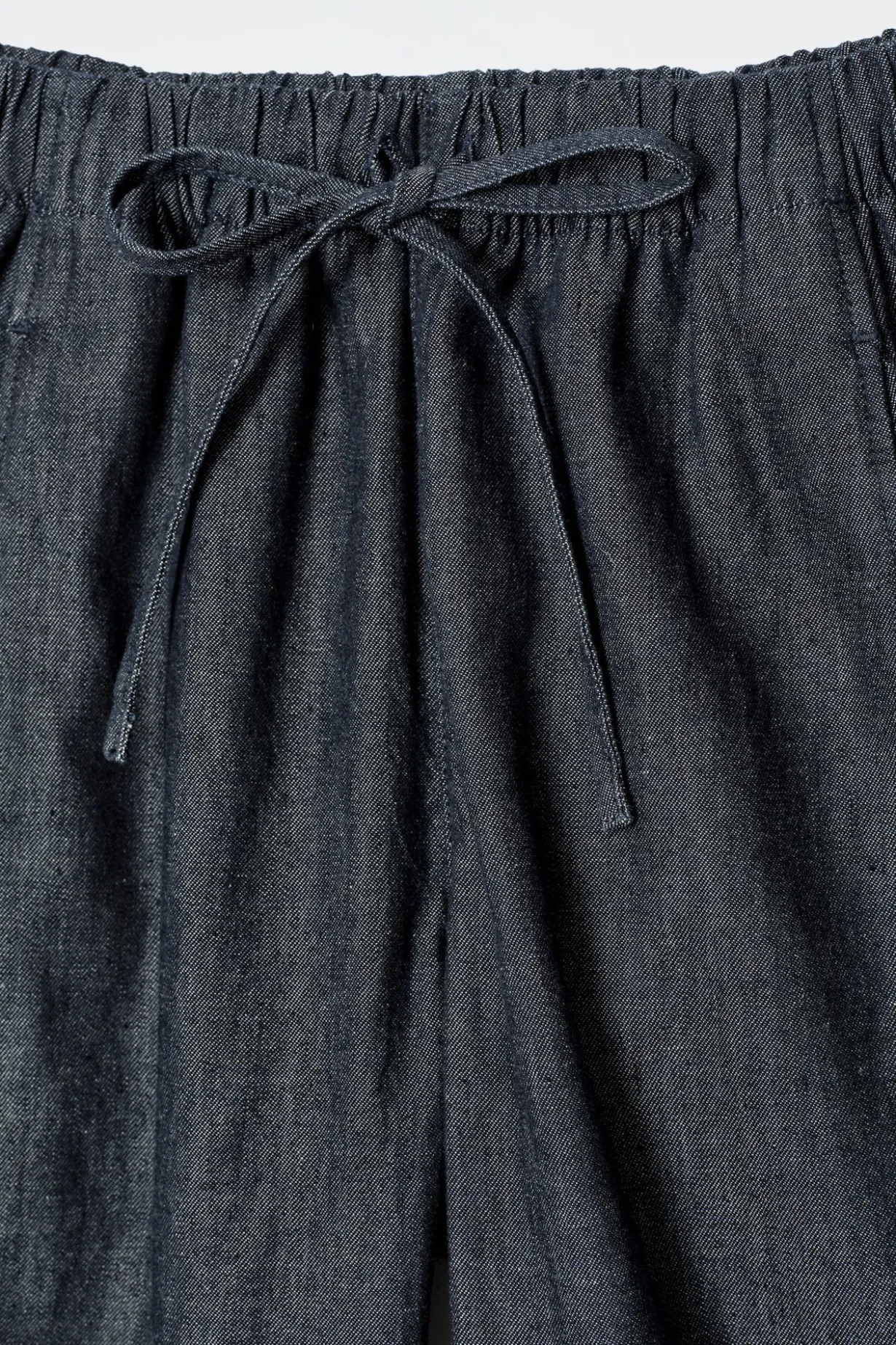BARREL-LEG DENIM DRAWSTRING PANTS