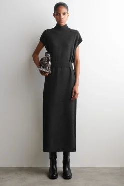 BELT-DETAIL MERINO WOOL MOCK-NECK DRESS