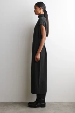 BELT-DETAIL MERINO WOOL MOCK-NECK DRESS