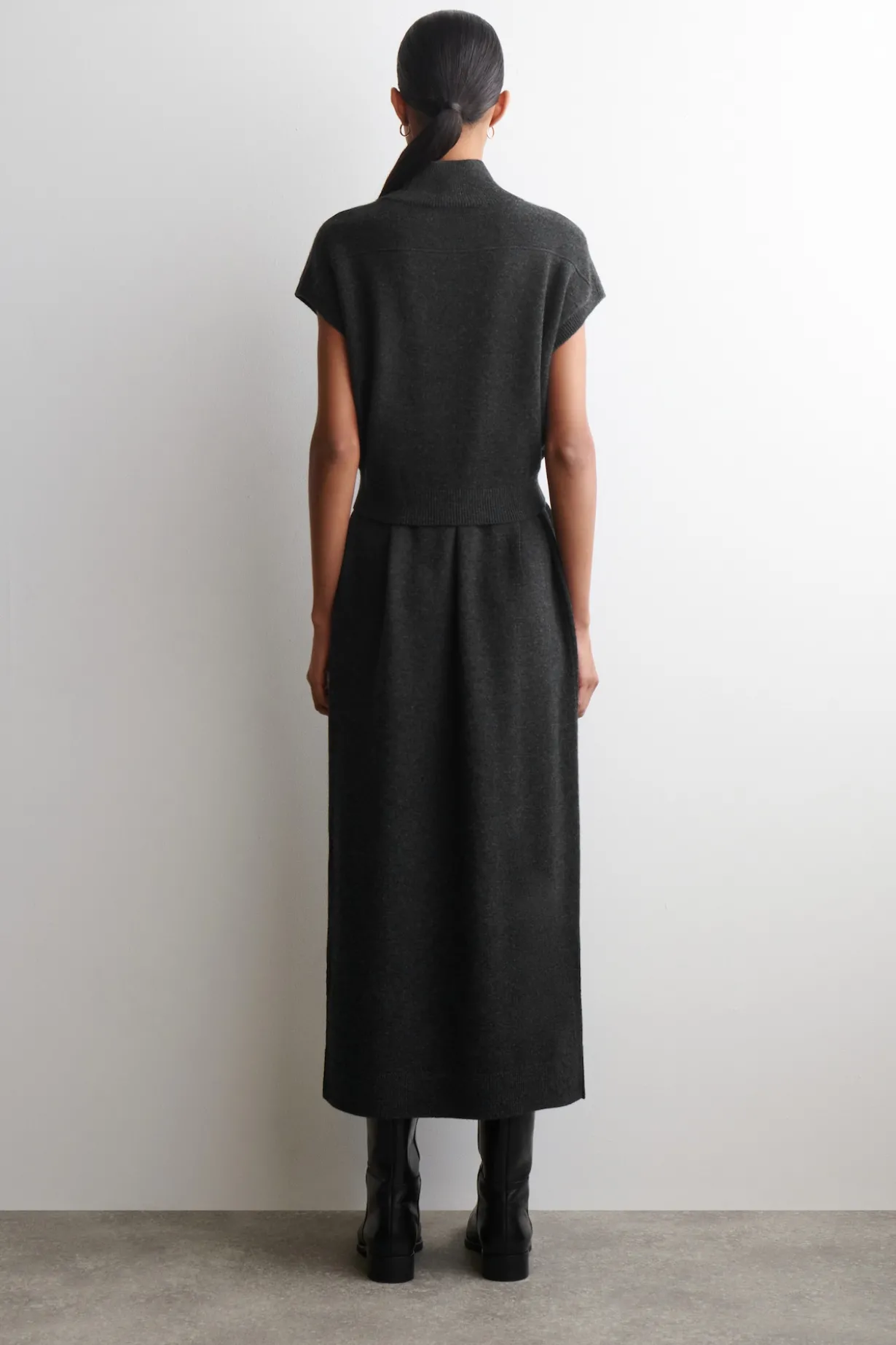 BELT-DETAIL MERINO WOOL MOCK-NECK DRESS
