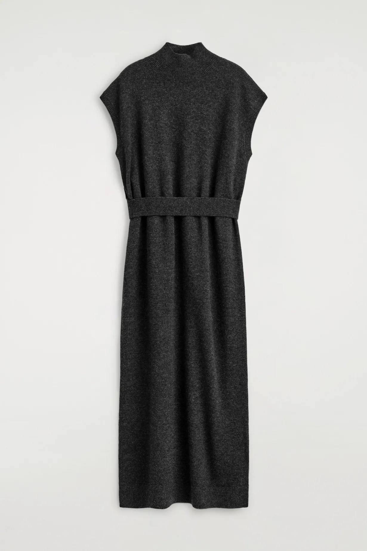 BELT-DETAIL MERINO WOOL MOCK-NECK DRESS