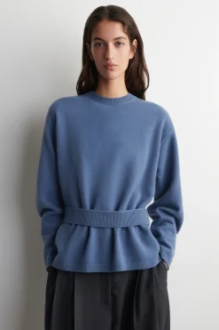BELT-DETAIL MERINO WOOL SWEATER