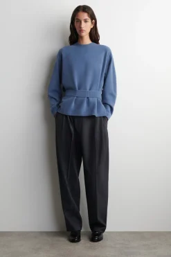 BELT-DETAIL MERINO WOOL SWEATER
