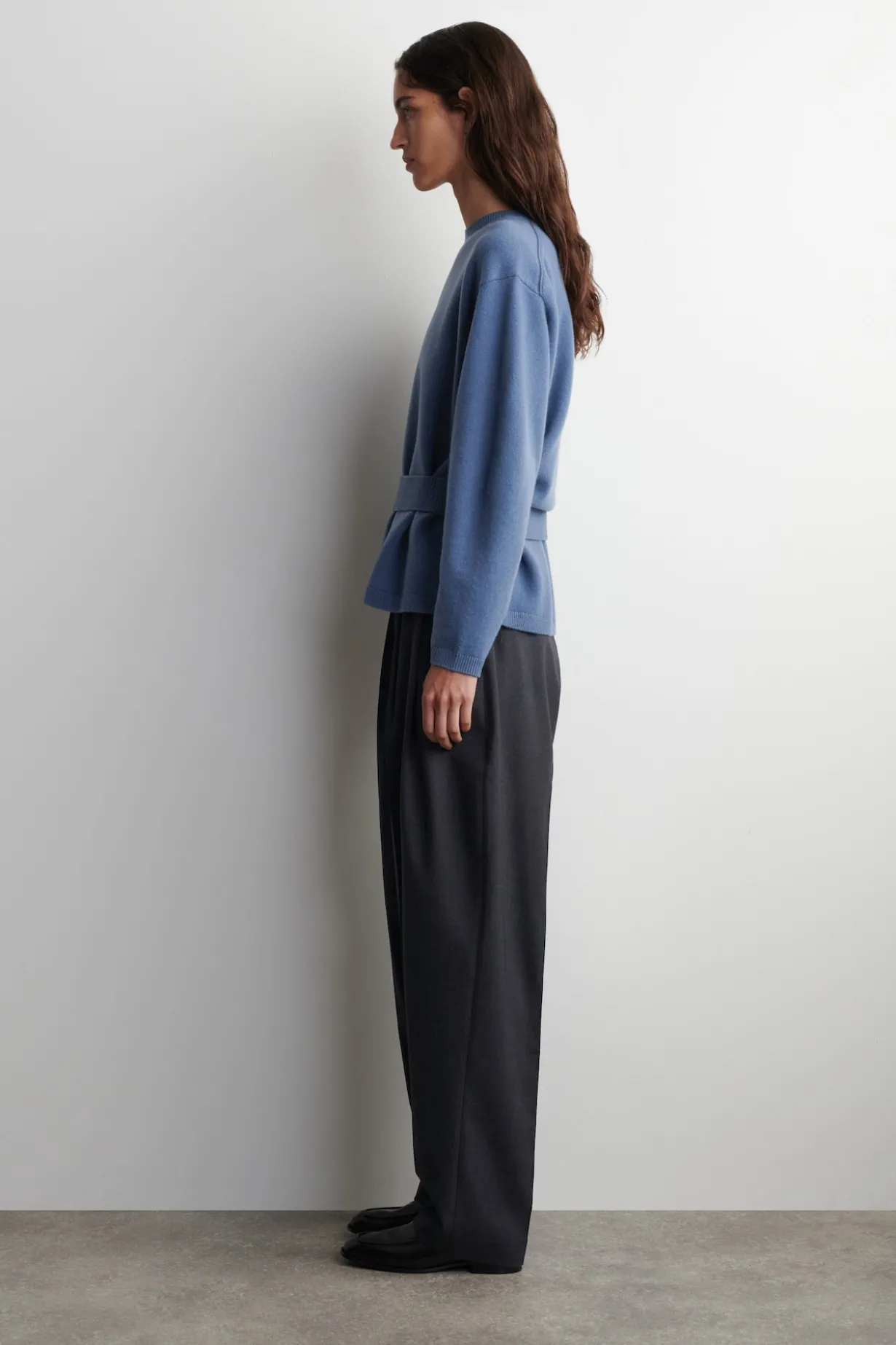 BELT-DETAIL MERINO WOOL SWEATER