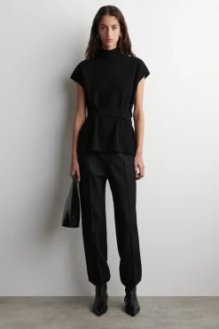 BELT-DETAIL MOCK-NECK WOOL VEST