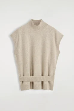 BELT-DETAIL MOCK-NECK WOOL VEST