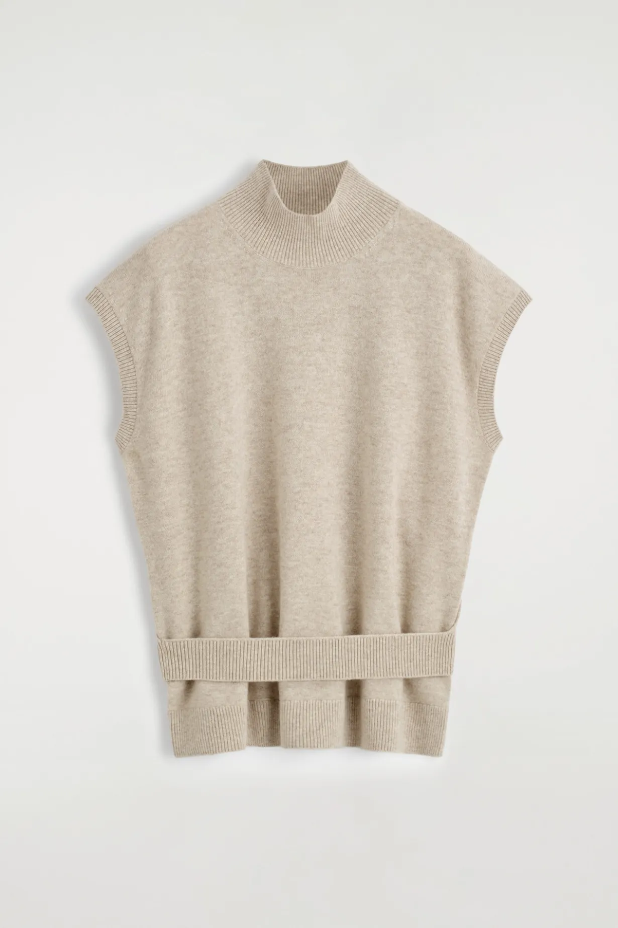 BELT-DETAIL MOCK-NECK WOOL VEST