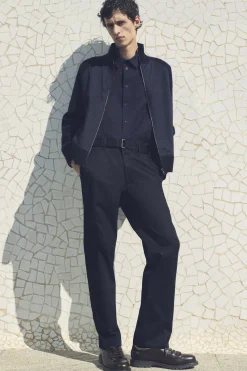 BELTED COTTON REGULAR-FIT STRAIGHT-LEG PANTS