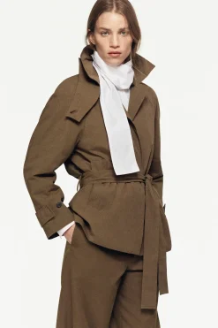 BELTED COTTON SHORT TRENCH COAT