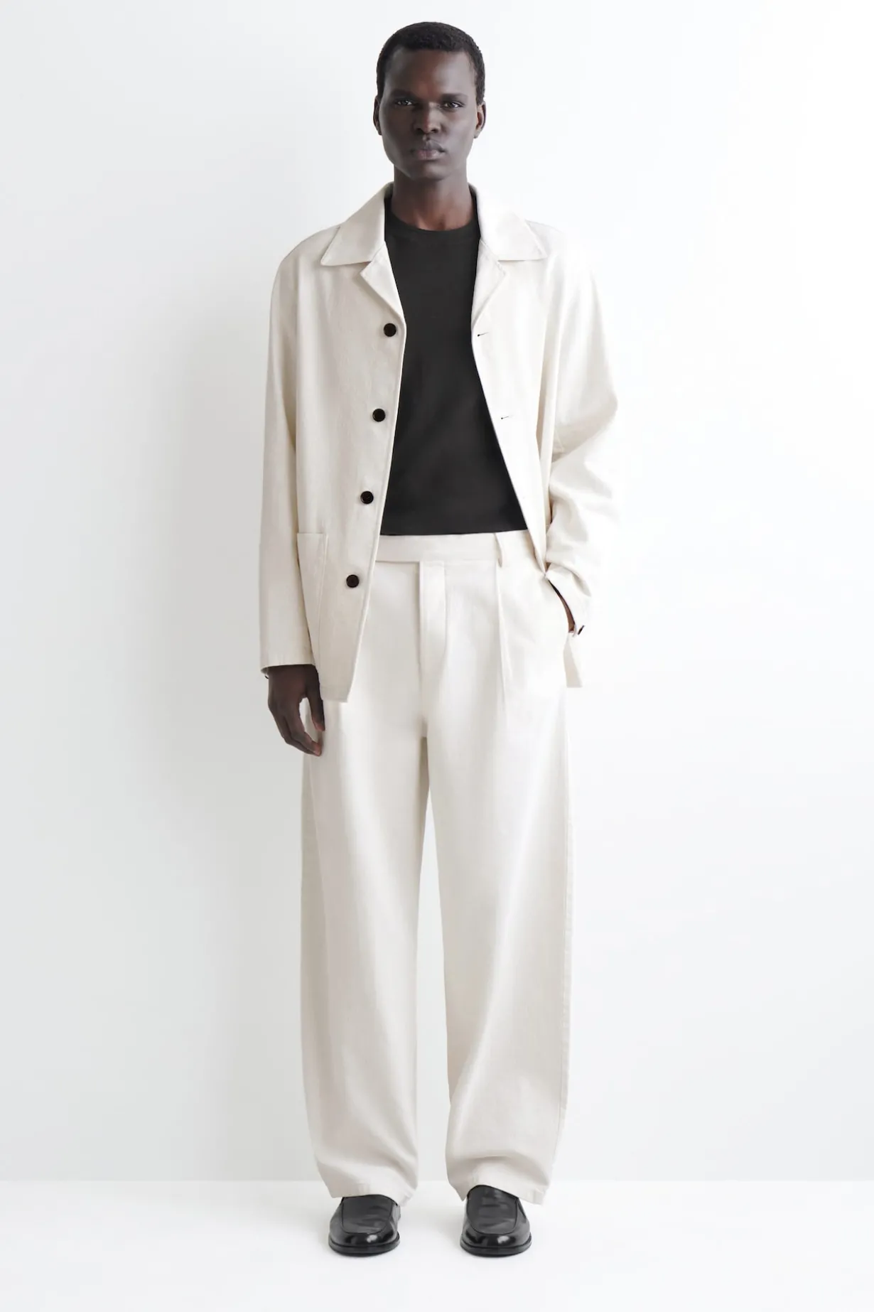 BELTED DENIM RELAXED-FIT BARREL-LEG PANTS