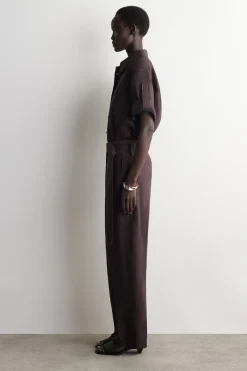 BELTED LINEN BARREL-LEG PANTS