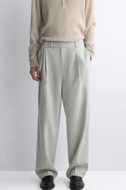 BELTED LINEN-BLEND RELAXED-FIT WIDE-LEG PANTS