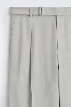BELTED LINEN-BLEND RELAXED-FIT WIDE-LEG PANTS