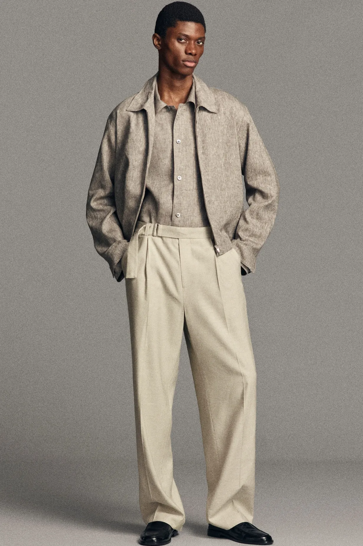 BELTED LINEN-BLEND RELAXED-FIT WIDE-LEG PANTS