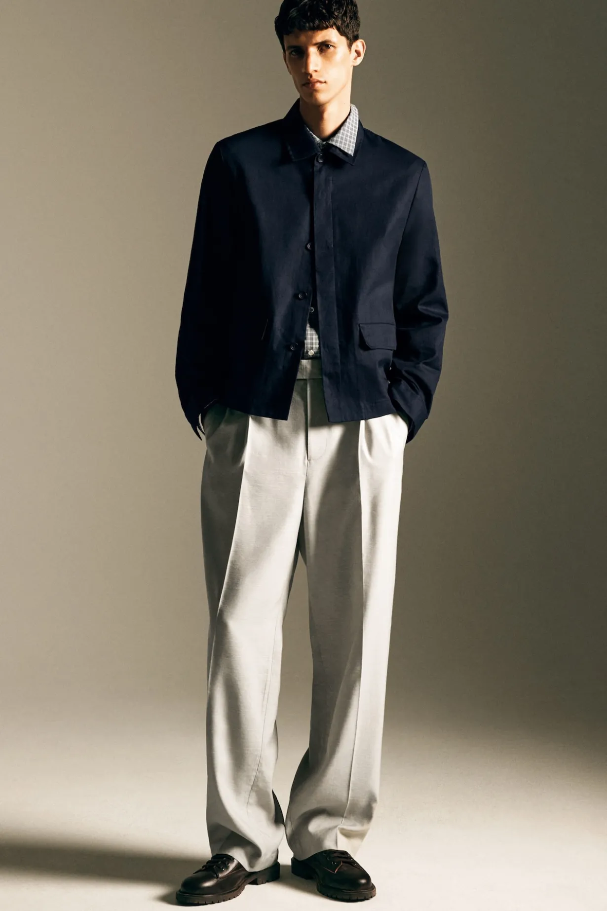 BELTED LINEN-BLEND RELAXED-FIT WIDE-LEG PANTS