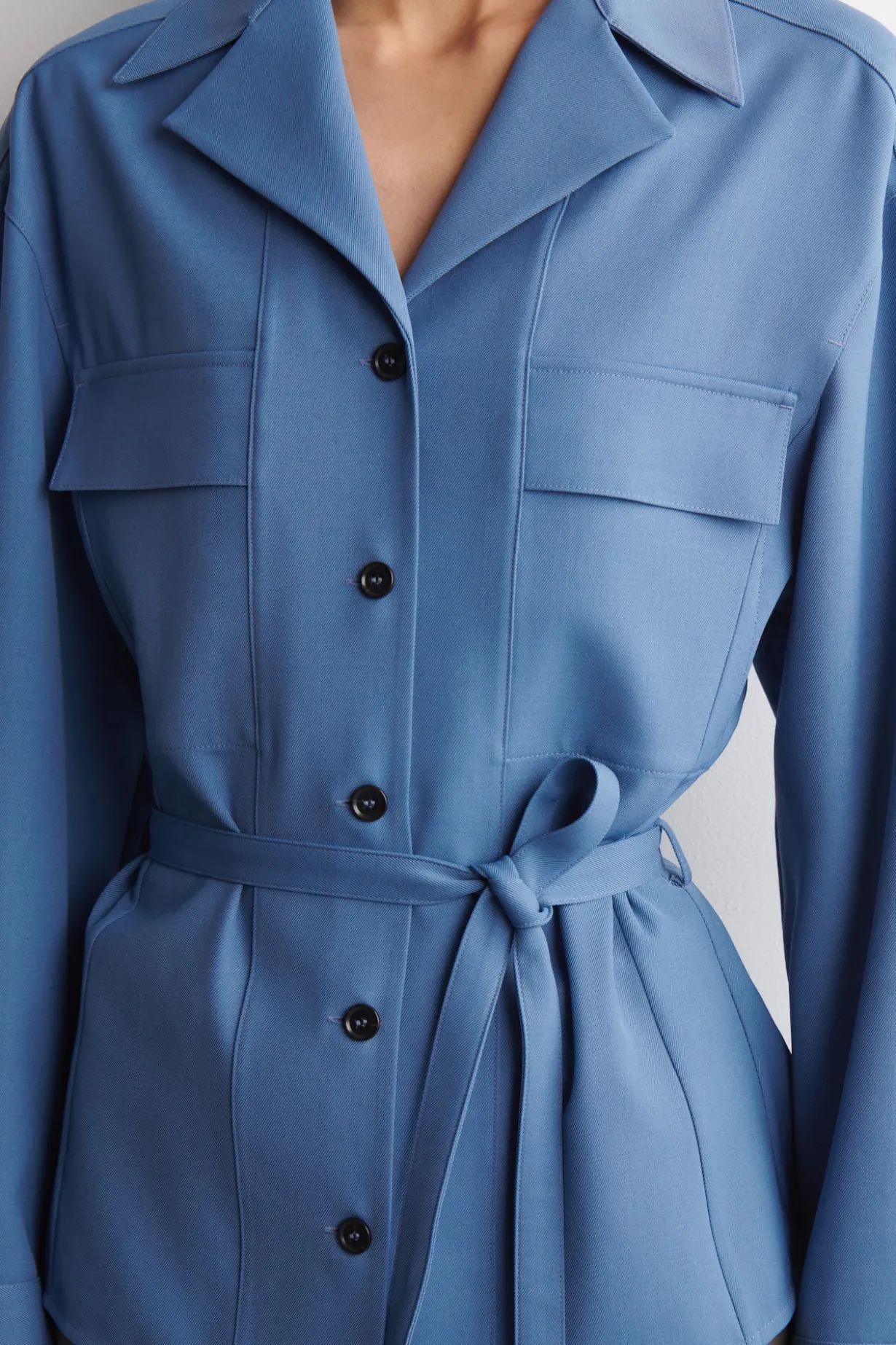 BELTED MERINO WOOL BLEND UTILITY SHIRT