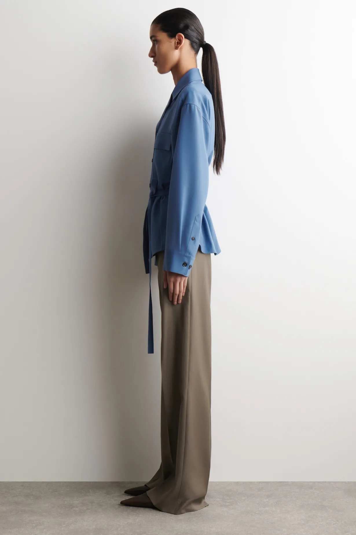 BELTED MERINO WOOL BLEND UTILITY SHIRT