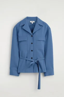 BELTED MERINO WOOL BLEND UTILITY SHIRT