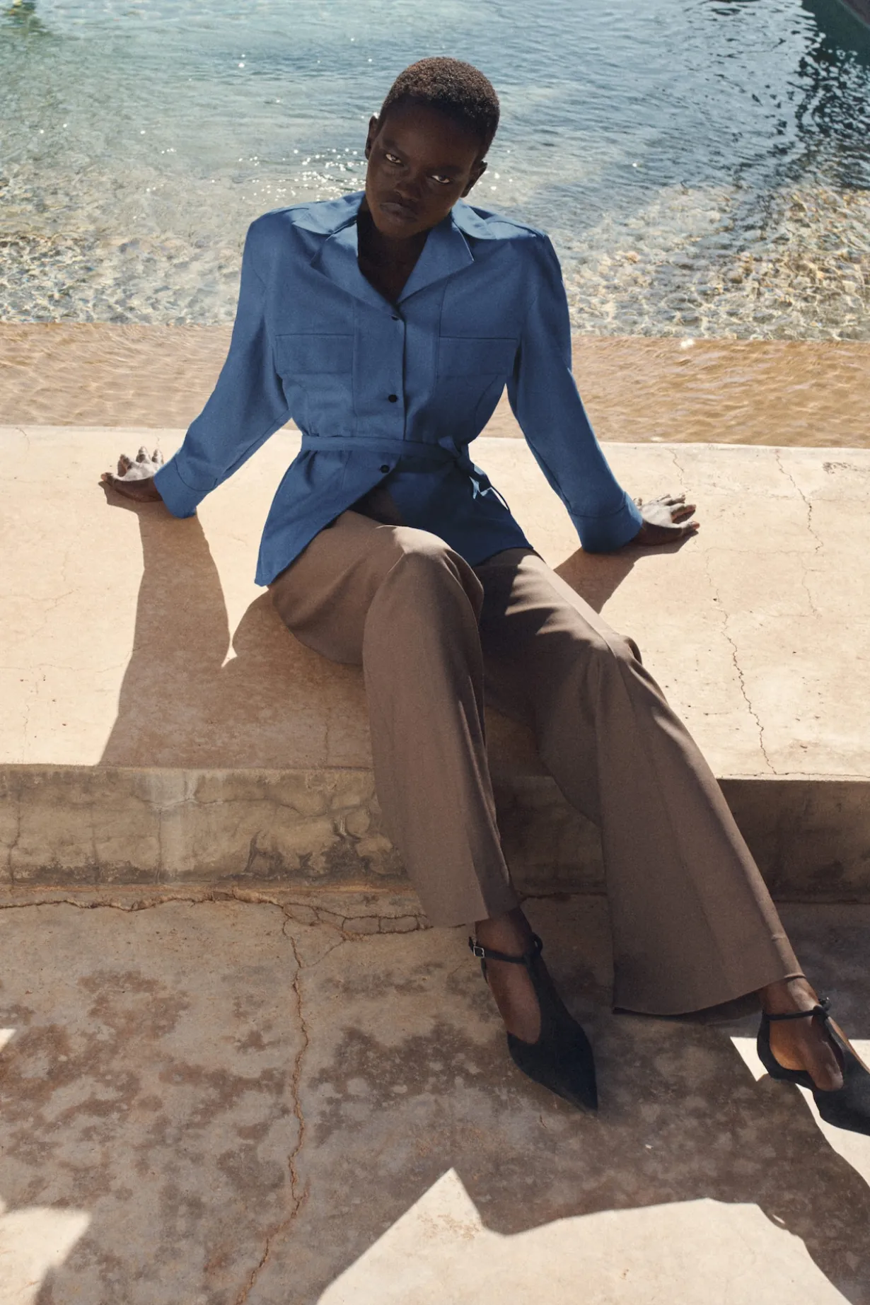 BELTED MERINO WOOL BLEND UTILITY SHIRT