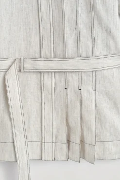 BELTED PLEATED LINEN MINI SHIRT DRESS