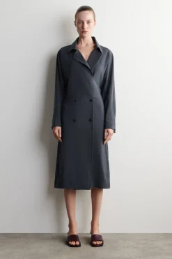 BELTED TRENCH-DETAIL MIDI DRESS