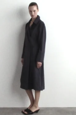 BELTED TRENCH-DETAIL MIDI DRESS