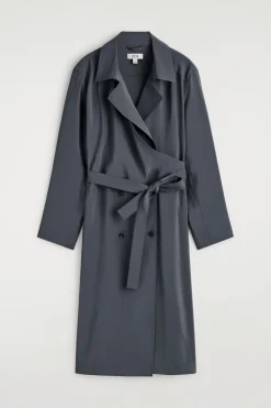 BELTED TRENCH-DETAIL MIDI DRESS
