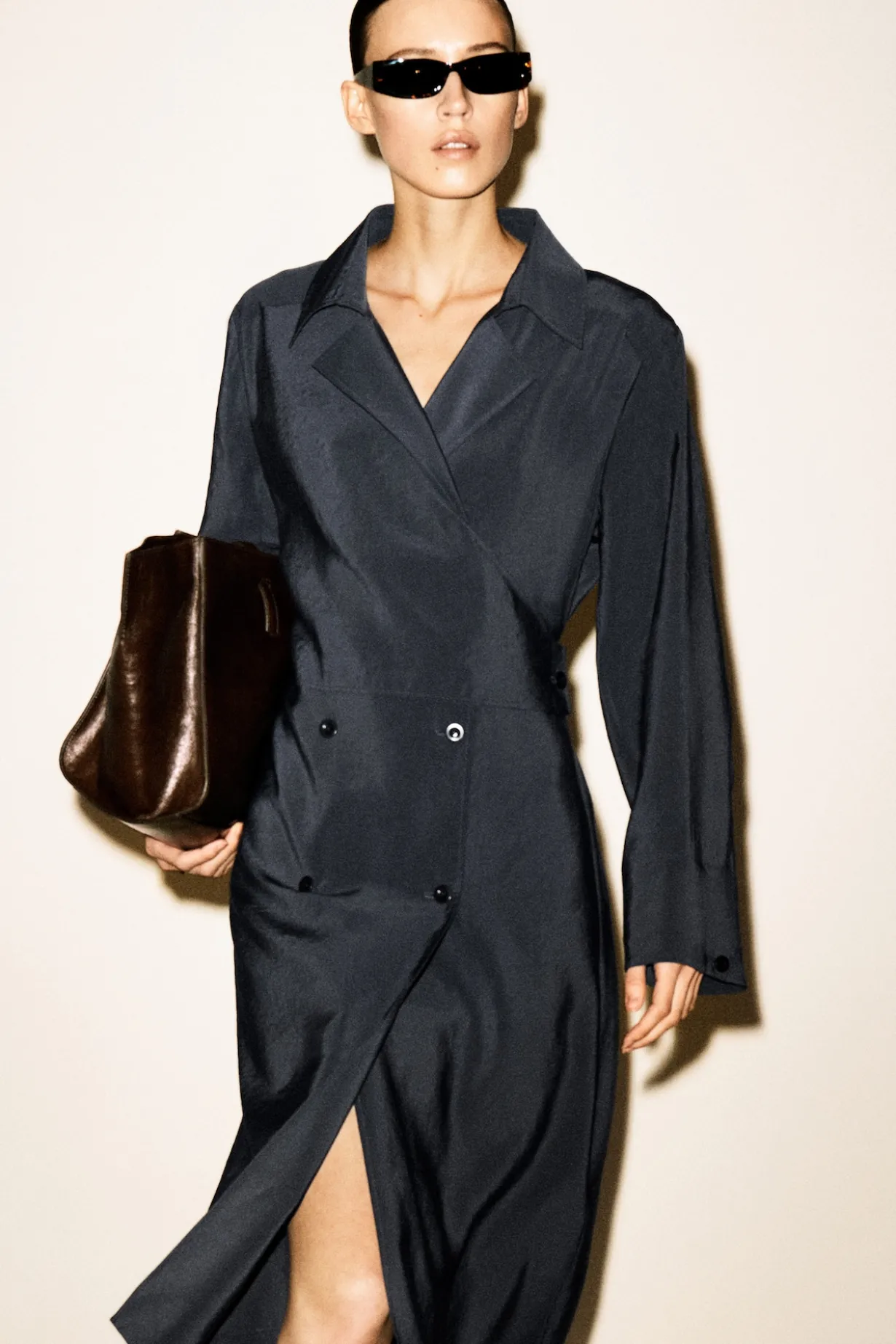 BELTED TRENCH-DETAIL MIDI DRESS