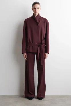 BELTED WOOL-BLEND SHAWL-COLLAR JACKET
