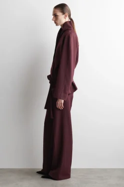 BELTED WOOL-BLEND SHAWL-COLLAR JACKET