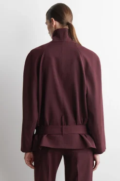BELTED WOOL-BLEND SHAWL-COLLAR JACKET