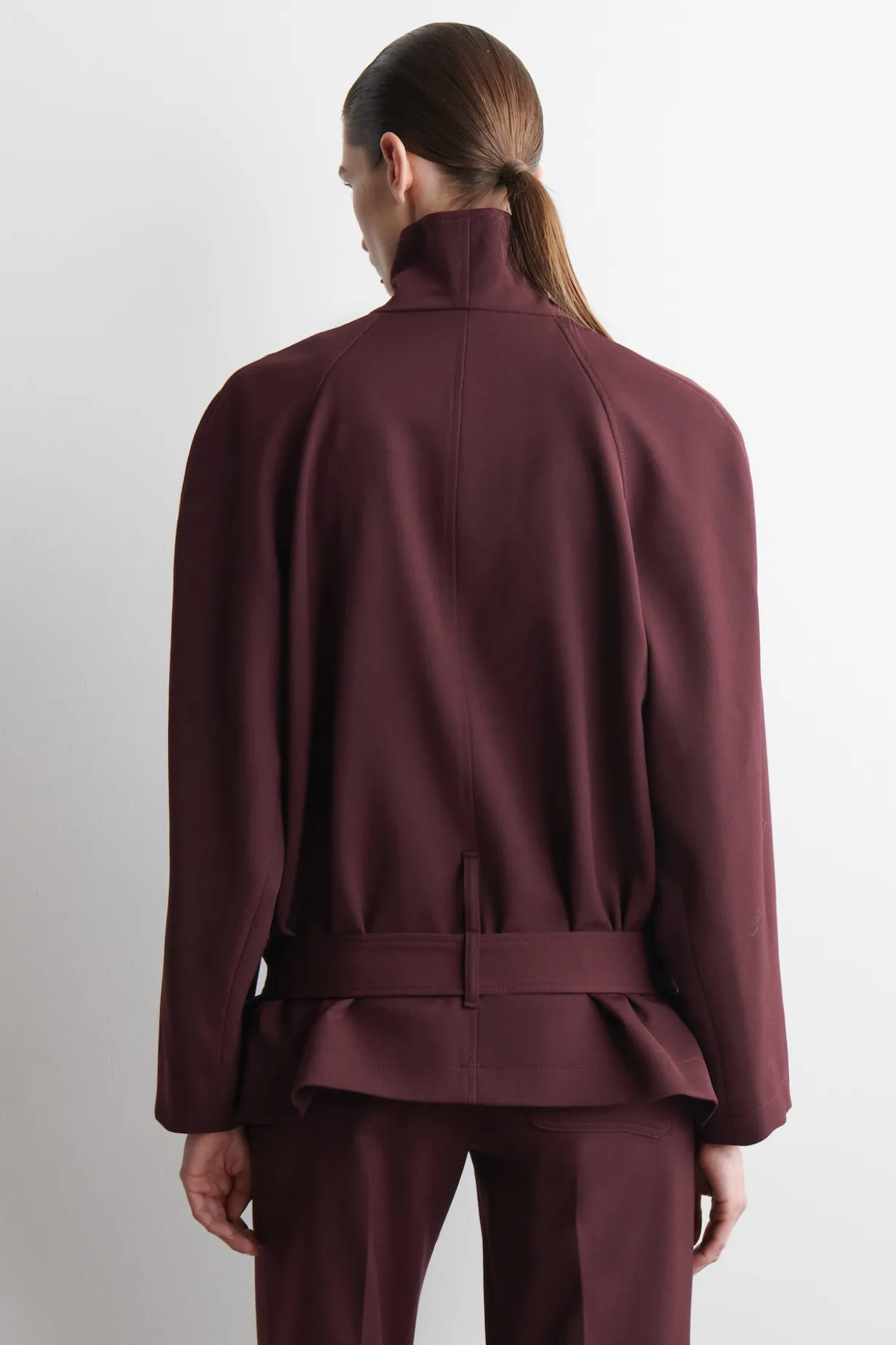 BELTED WOOL-BLEND SHAWL-COLLAR JACKET