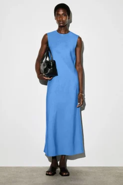 BIAS CUT LINEN BLEND MIDI DRESS