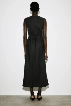 BIAS CUT LINEN BLEND MIDI DRESS