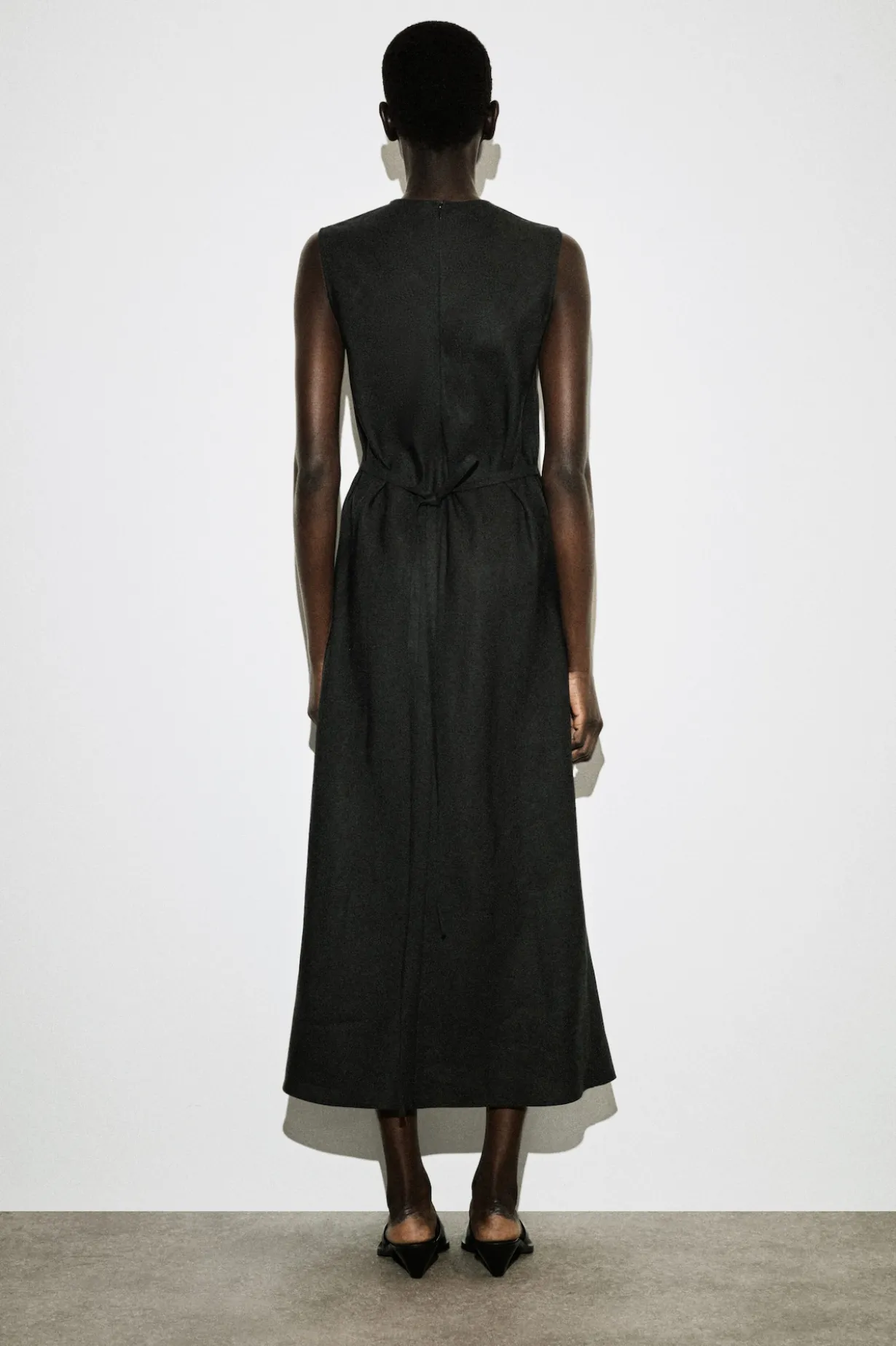 BIAS CUT LINEN BLEND MIDI DRESS