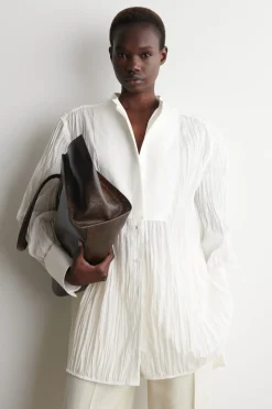 BIB-FRONT CRINKLED-COTTON SHIRT