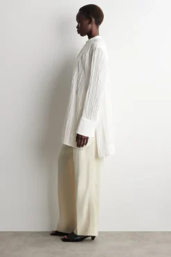 BIB-FRONT CRINKLED-COTTON SHIRT