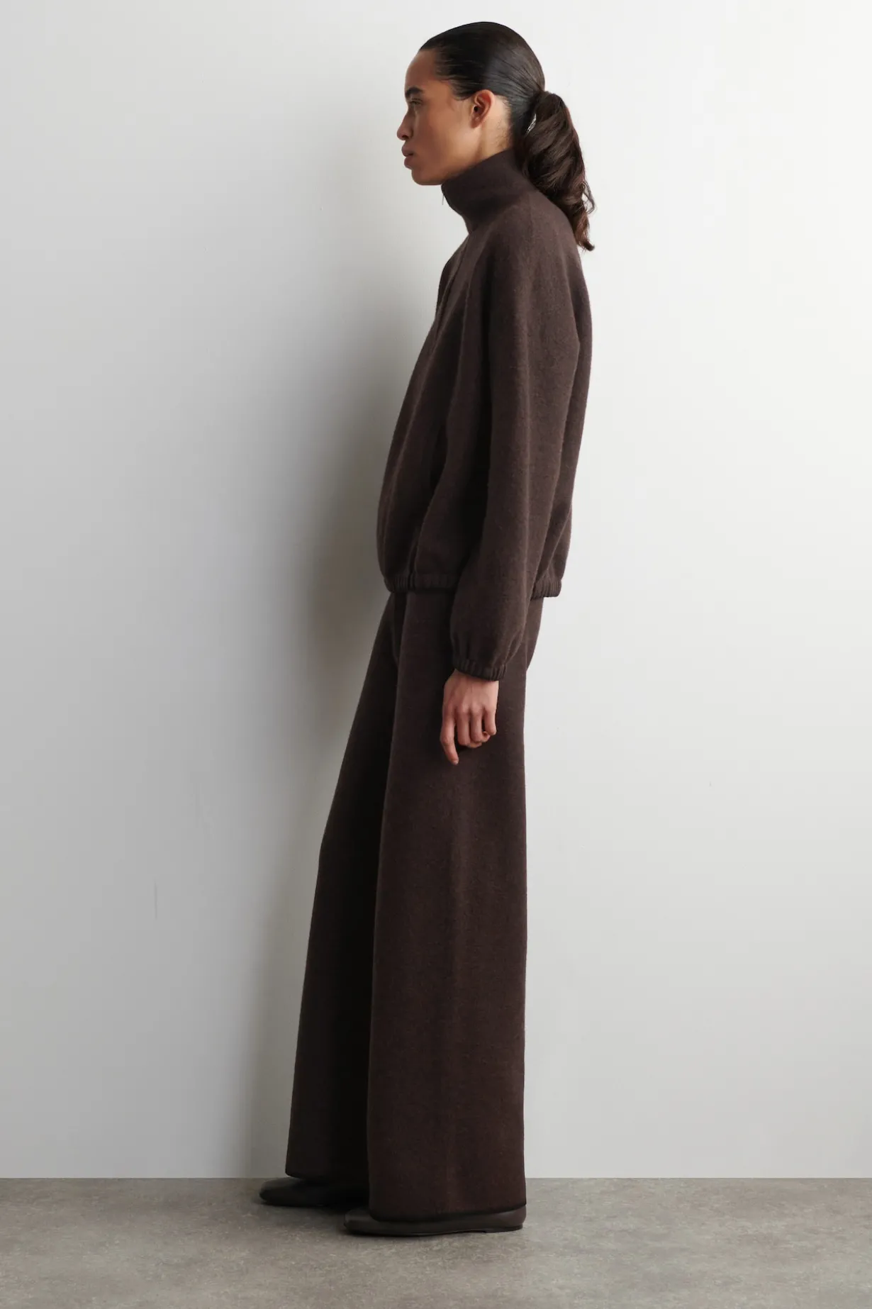 BOILED MERINO WOOL WIDE-LEG PANTS