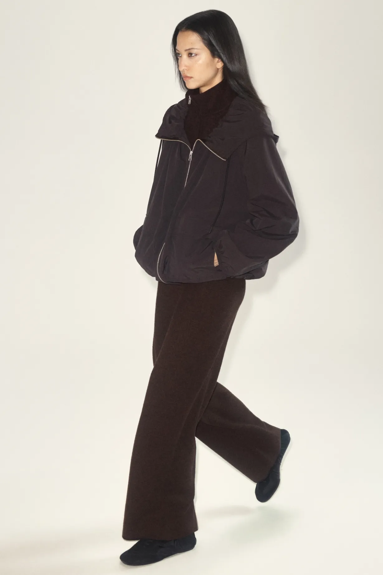 BOILED MERINO WOOL WIDE-LEG PANTS