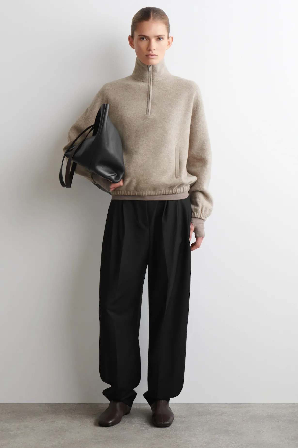 BOILED MERINO WOOL ZIP-UP SWEATER