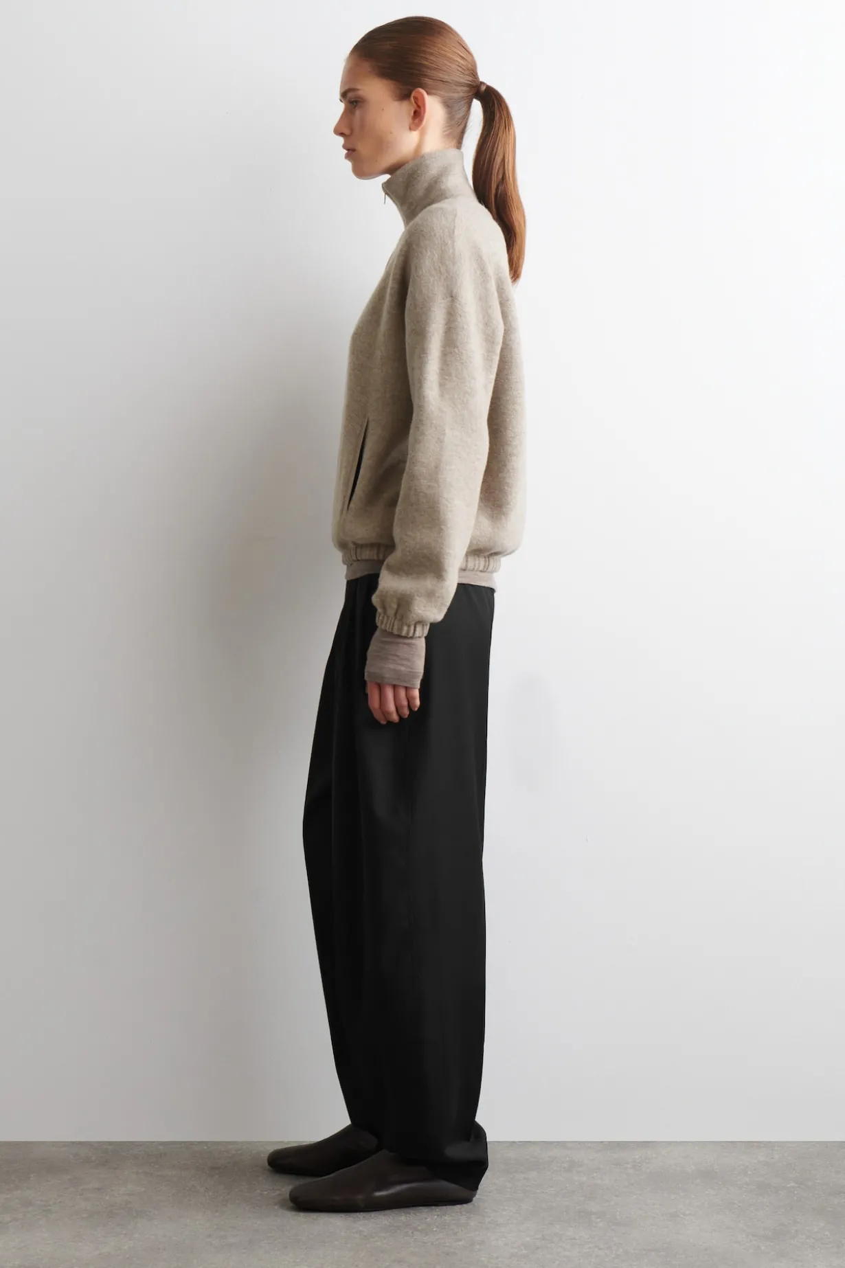 BOILED MERINO WOOL ZIP-UP SWEATER