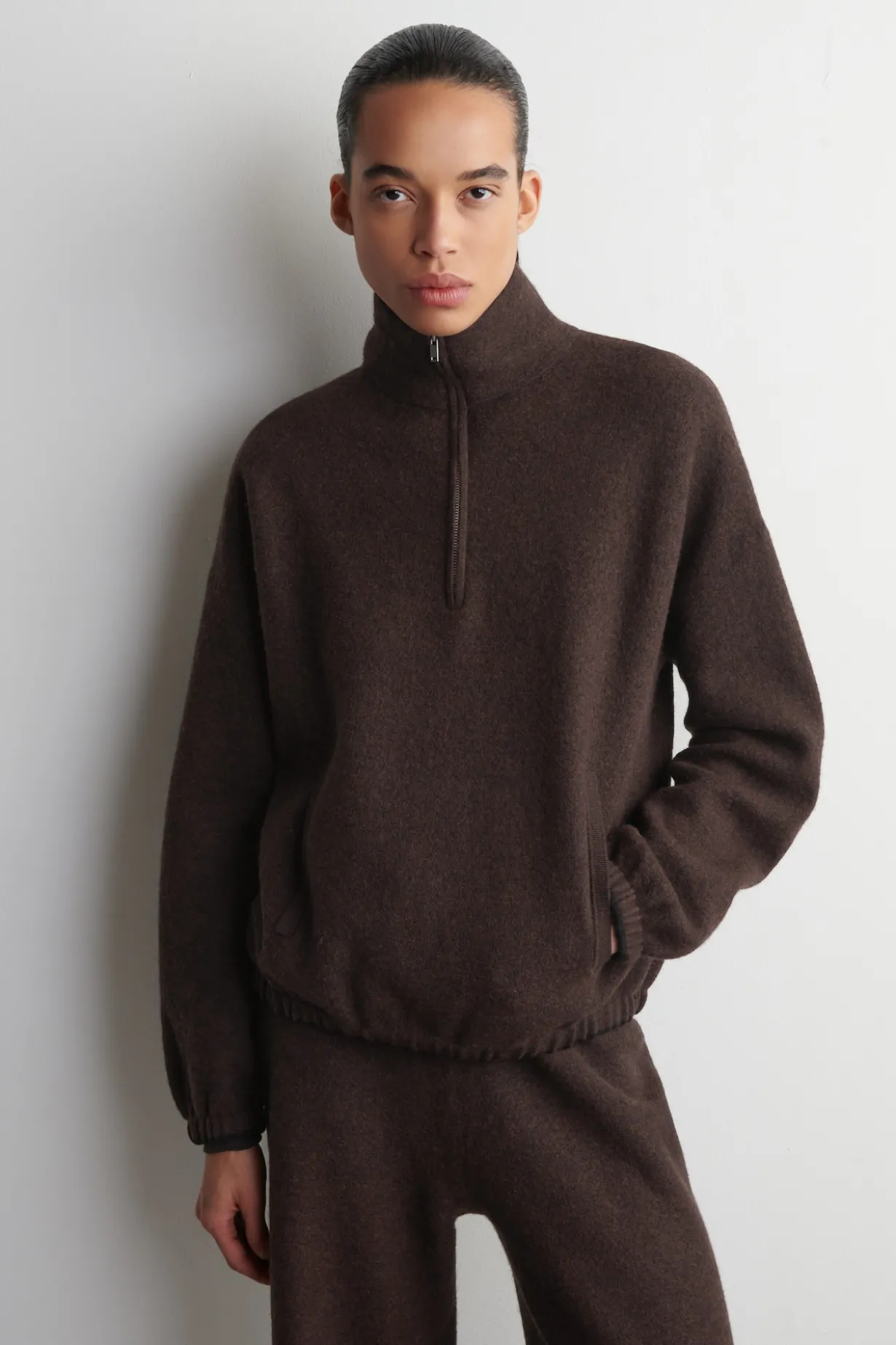 BOILED MERINO WOOL ZIP-UP SWEATER